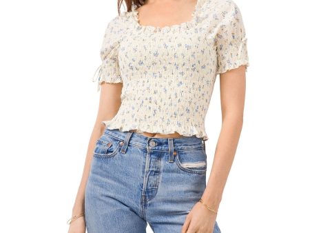 1. STATE Womens Stretch Smocked Floral Pouf Sleeve Square Neck Crop Top Online