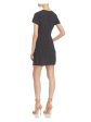 THREE DOTS Womens Black Stretch Tie Polka Dot Short Sleeve Scoop Neck Mini Party Fit + Flare Dress Sale