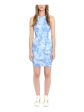 MICHAEL MICHAEL KORS Womens Blue Ribbed Tie Dye Sleeveless Crew Neck Midi Sheath Dress Discount