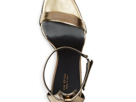 VIA SPIGA Womens Gold Glitter Heel Cushioned Faxon Square Toe Sculpted Heel Buckle Leather Dress Sandals Shoes M Cheap