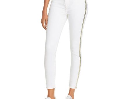 7 FOR ALL MANKIND Womens Ivory Zippered Pocketed Metallic Ankle Skinny High Waist Jeans For Sale