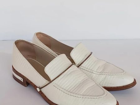 FREDA SALVADOR Womens White Croc Comfort Embellished Light Almond Toe Block Heel Slip On Leather Loafers Shoes Online