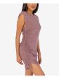 SPEECHLESS Womens Purple Knit Metallic Tie Side-Ruched Sleeveless Round Neck Short Cocktail Body Con Dress Sale