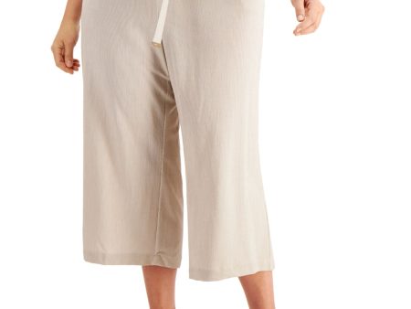 CALVIN KLEIN Womens Beige Pocketed Gathered Wide Pants Pinstripe Cropped Pants Online Sale