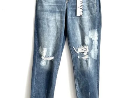 FRAYED JEANS Womens Blue Denim Pocketed Zippered Relaxed Fit Cuffed Pants Sale