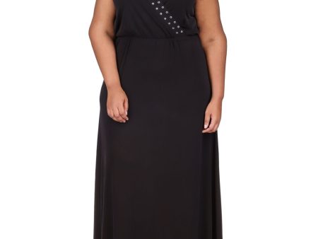 MICHAEL MICHAEL KORS Womens Black Adjustable Sheer Pullover Grommets Detail Unlined Sleeveless V Neck Full-Length Gown Dress Sale