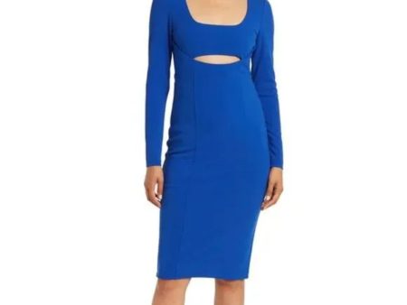 RACHEL RACHEL ROY Womens Blue Zippered Cut Out Lined Long Sleeve Scoop Neck Midi Party Sheath Dress For Cheap