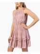 SPEECHLESS Womens Pink Ruffled Sheer Lined Spaghetti Strap Halter Short Party Fit + Flare Dress on Sale