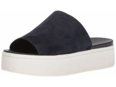 VINCE. Womens Navy Goring Comfort Walford Round Toe Platform Slip On Leather Slide Sandals Shoes on Sale