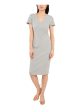 RILEY&RAE Womens Gray Stretch Ribbed Pullover Short Sleeve V Neck Below The Knee Body Con Dress For Sale