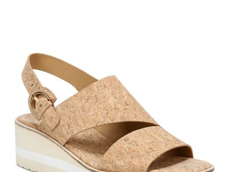 VINCE. Womens Natural Beige Cork Goring Cut Out Padded Asymmetrical Shelby Round Toe Wedge Buckle Slingback Sandal M Discount