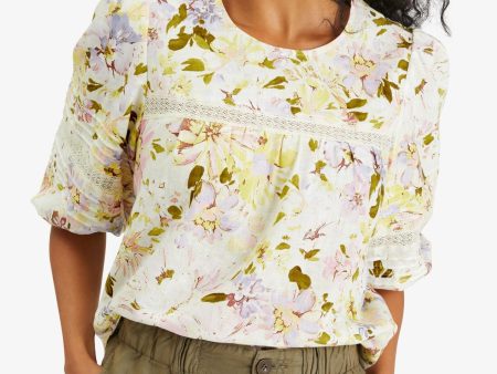 SANCTUARY Womens Eyelet Floral 3 4 Sleeve Jewel Neck Wear To Work Top Supply