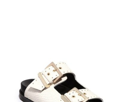 ALLSAINTS Womens White Scale Buckle Accent Comfort Mae Round Toe Wedge Slip On Slide Sandals Shoes Online Sale