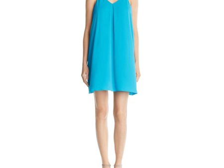 VINCE CAMUTO Womens Turquoise Pleated Adjustable Straps Spaghetti Strap V Neck Mini Evening Shift Dress Cheap