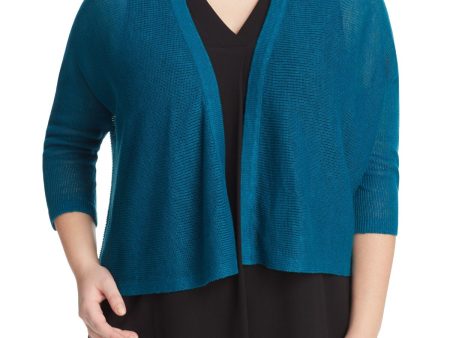 EILEEN FISHER Womens Blue 3 4 Sleeve Open Cardigan Sweater For Cheap