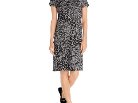 LEOTA Womens Animal Print Short Sleeve Mock Neck Above The Knee Wear To Work Sweater Dress Online now