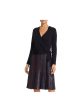 NIC+ZOE Womens Black Tie Long Sleeve Surplice Neckline Knee Length Party Faux Wrap Dress Hot on Sale