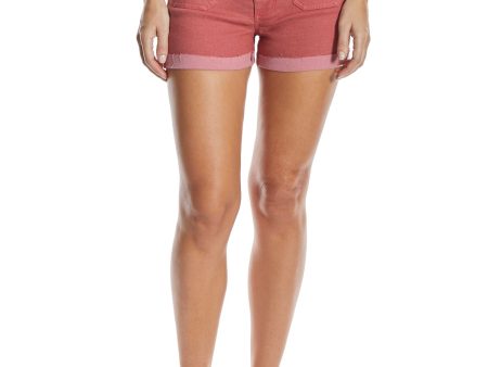 OAT Womens Red Denim Pocketed Cuffed Shorts Online now