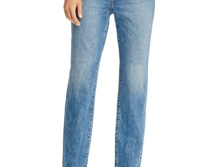 DL1961 Womens Blue Zippered Pocketed Button Closure Distressed Straight leg Jeans Online Hot Sale