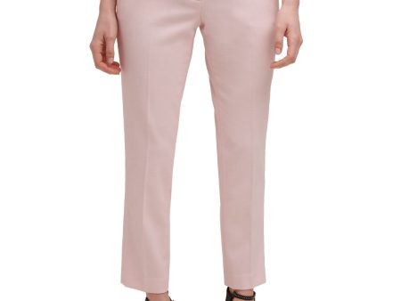 DKNY Womens Pink Stretch Textured Zippered Mid Rise Ankle Pocketed Wear To Work Straight leg Pants Discount