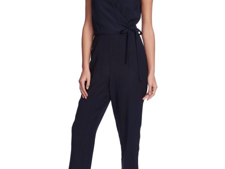 1. STATE Womens Pocketed Sleeveless V Neck Evening Faux Wrap Wide Leg Jumpsuit For Sale