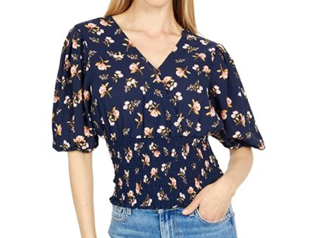 1. STATE Womens Stretch Smocked Floral Pouf Sleeve Surplice Neckline Top Fashion