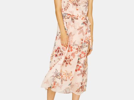 SANCTUARY Womens Pink Floral Sleeveless V Neck Tea-Length Fit + Flare Dress on Sale