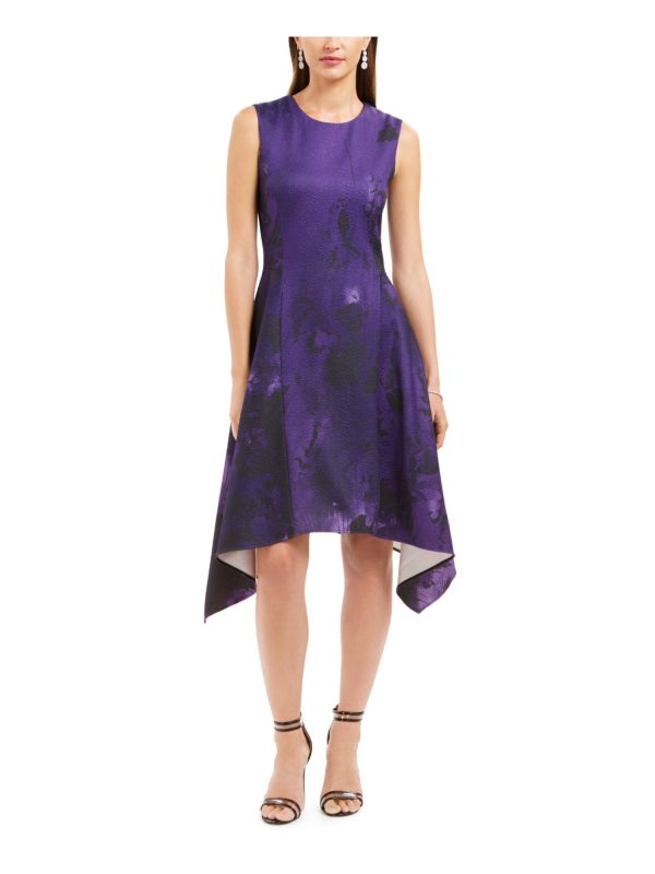 NATORI Womens Zippered Printed Sleeveless Jewel Neck Above The Knee Party Fit + Flare Dress Online now