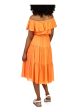 MICHAEL KORS Womens Orange Stretch Flutter Sleeve Off Shoulder Midi Party Peasant Dress For Cheap