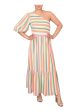 RACHEL RACHEL ROY Womens White Zippered Tiered Hem Lined Striped Pouf Sleeve Asymmetrical Neckline Maxi Fit + Flare Dress Sale