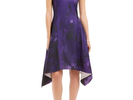 NATORI Womens Zippered Printed Sleeveless Jewel Neck Above The Knee Party Fit + Flare Dress Online now