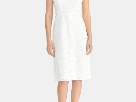 RACHEL ROY Womens White Sleeveless Jewel Neck Midi Formal Sheath Dress Sale