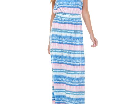 KINGSTON GREY Womens Smocked Striped Sleeveless Halter Maxi Sheath Dress For Sale