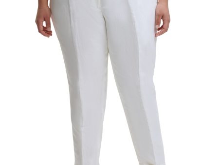 CALVIN KLEIN Womens White Zippered Pocketed Mid Rise Slim Leg Front-crease Wear To Work Cuffed Pants Discount