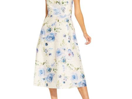 ADRIANNA PAPELL Womens Ivory Zippered Lined Floral Sleeveless V Neck Midi Wear To Work Fit + Flare Dress Online now