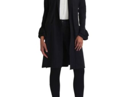 ISAAC MIZRAHI Womens Black Pocketed Ribbed Tiered Cuff Vented Sides Long Sleeve Open Front Duster Cardigan Online