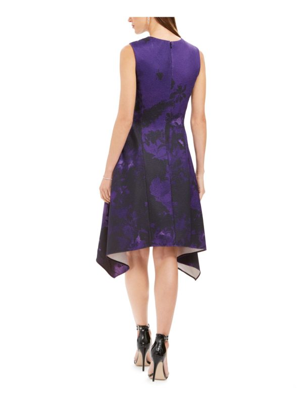 NATORI Womens Zippered Printed Sleeveless Jewel Neck Above The Knee Party Fit + Flare Dress Online now