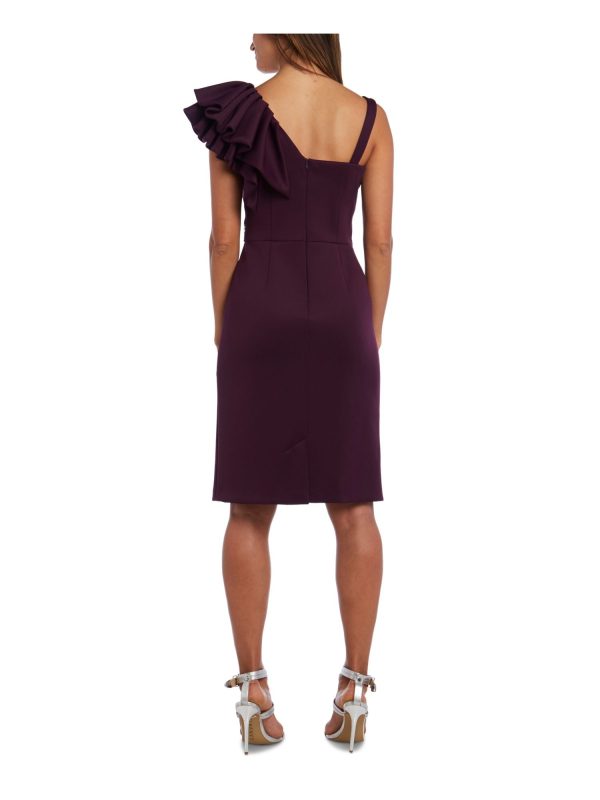 NIGHTWAY Womens Sleeveless Asymmetrical Neckline Above The Knee Evening Sheath Dress Discount