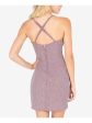 SPEECHLESS Womens Pink Stretch Glitter Zippered Wrap Style Padded Bra Cups Lined Sleeveless Surplice Neckline Short Party Body Con Dress Discount