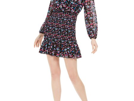 LEYDEN Womens Printed Long Sleeve V Neck Short Sheath Dress For Cheap