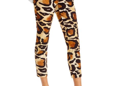 SERGIO HUDSON Womens Beige Pocketed Zippered Hook And Bar Closure Cigarette Animal Print Cropped Pants Online Sale