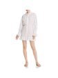 PAPER LONDON Womens White Lace Button Down Long Sleeve Crew Neck Mini Fit + Flare Dress Online Hot Sale