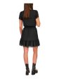 MICHAEL KORS Womens Black Smocked Sheer Lined Ruffled Hook And Eye Front Short Sleeve Surplice Neckline Above The Knee A-Line Dress on Sale