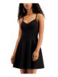 SPEECHLESS Womens Black Ruffled Lace Criss-cross Back Spaghetti Strap Sweetheart Neckline Mini Party Fit + Flare Dress on Sale