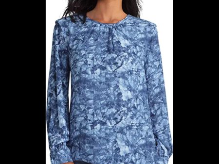 HALSTON Womens Gathered Printed Cuffed Sleeve Jewel Neck Wear To Work Blouse Fashion