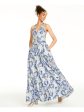 SPEECHLESS Womens Blue Floral Sleeveless V Neck Full-Length Formal Fit + Flare Dress For Discount