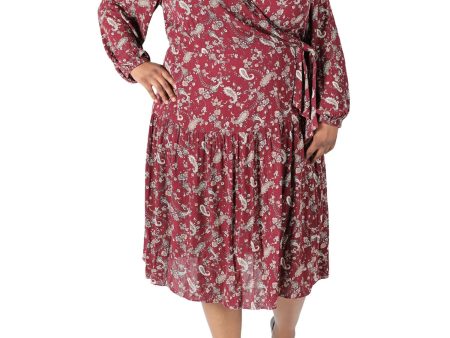 SIGNATURE BY ROBBIE BEE Womens Tie Paisley Balloon Sleeve Surplice Neckline Midi Party Faux Wrap Dress For Cheap