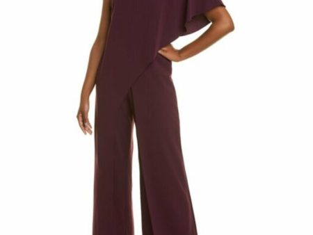 ADRIANNA PAPELL Womens Ruffled Kimono Sleeve Asymmetrical Neckline Party Wide Leg Jumpsuit Online Hot Sale