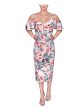 RACHEL RACHEL ROY Womens Pink Stretch Cold Shoulder Ruffled Slit Back Hem Floral Flutter Sleeve V Neck Midi Party Sheath Dress Discount