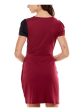 ULTRA FLIRT Womens Burgundy Stretch Ruched Pleated Pullover Color Block Short Sleeve Surplice Neckline Short Faux Wrap Dress Fashion